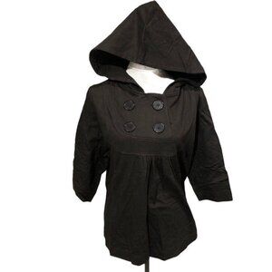 AVA LIN Hooded Short Sleeve Sweater Jacket Black Large